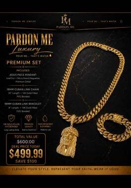 Pardon Me Luxury Jesus Piece Pendant with 18mm Cuban Link Chain and Bracelet Pre